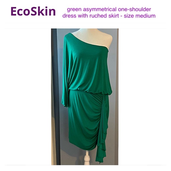 🎉👗SEXY & UNIQUE GREEN HOLIDAY PARTY DRESS EcoSkin M Asymmetrical, Sustainable - Picture 1 of 10